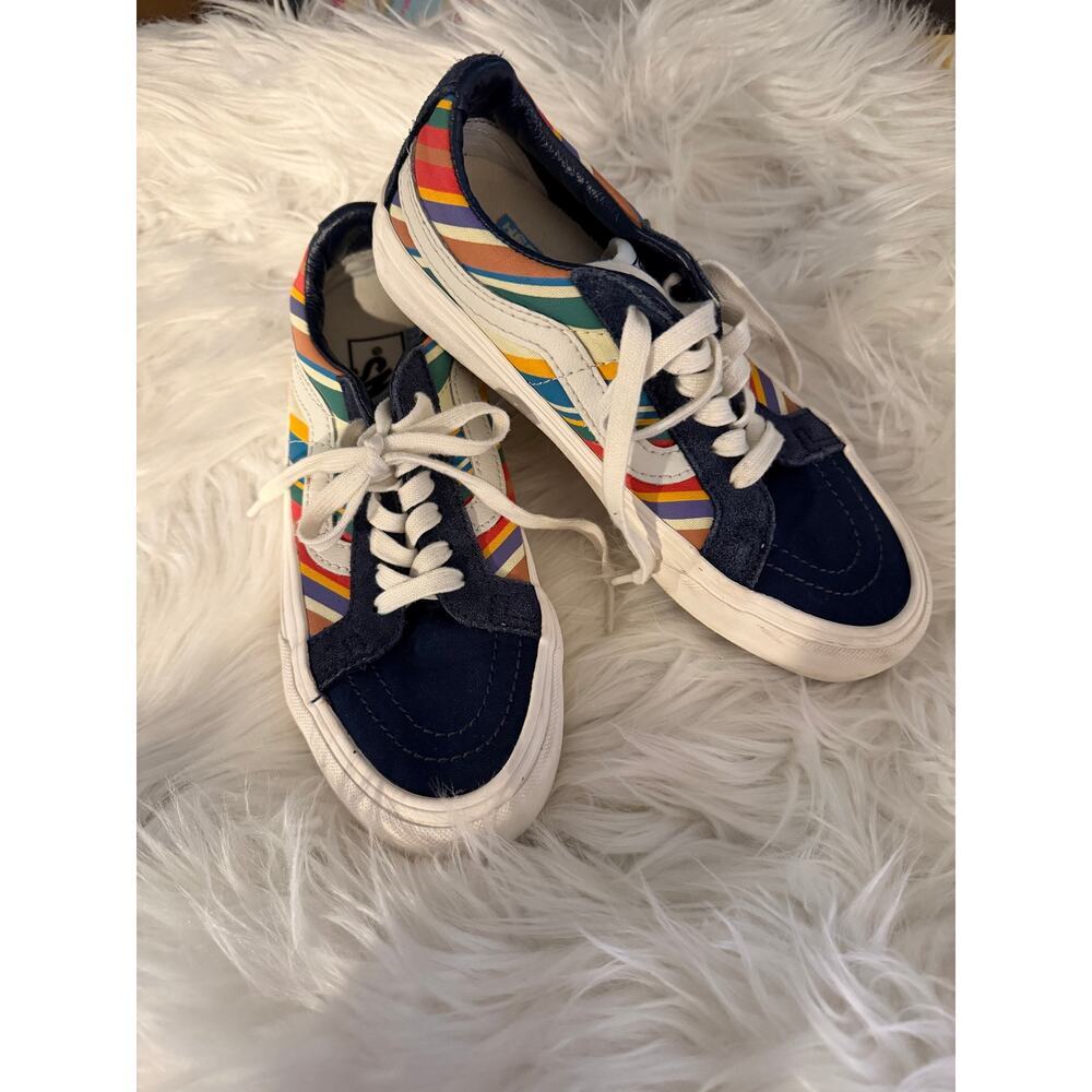 Vans Low Top Multi Color Stripe Retro Sneakers Shoes Men Size 5 Women Size 6.5